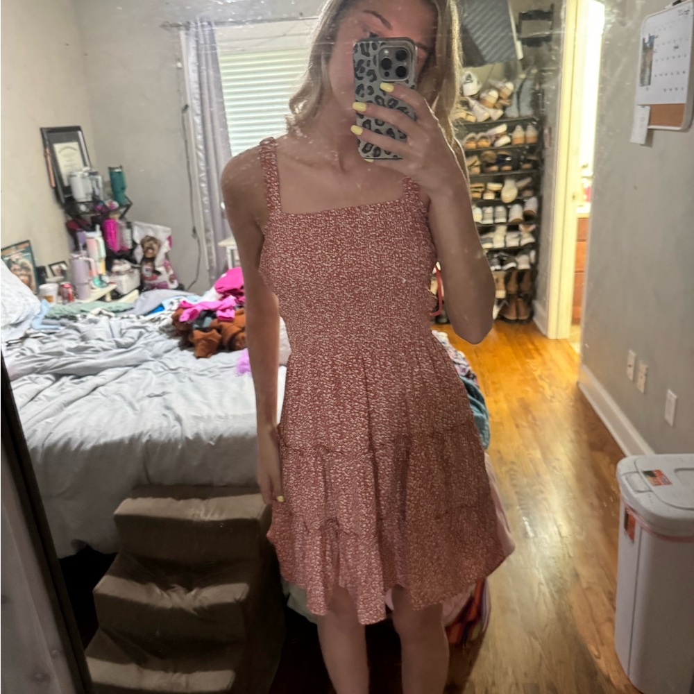 Pink Mini Sundress with Square Neck